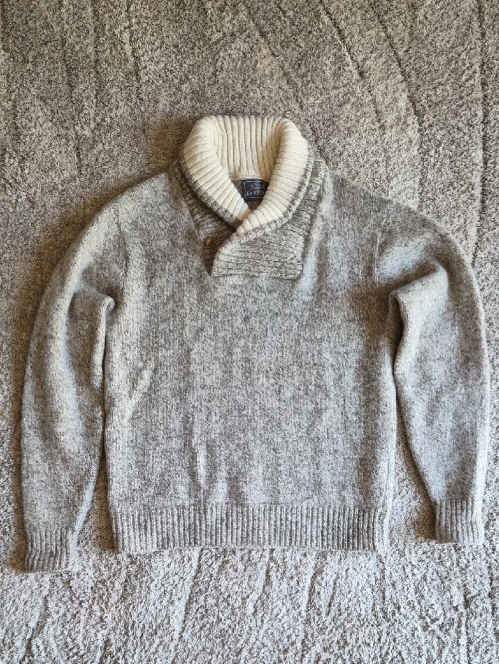 Le Tigre Men's Turtleneck Shawl Collar Sweater in Light Gray and Cream